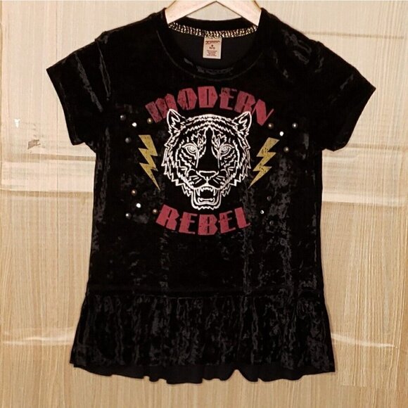 Arizona Girls Black Velvet Rock & Roll Shirt 10-12 - Picture 1 of 5